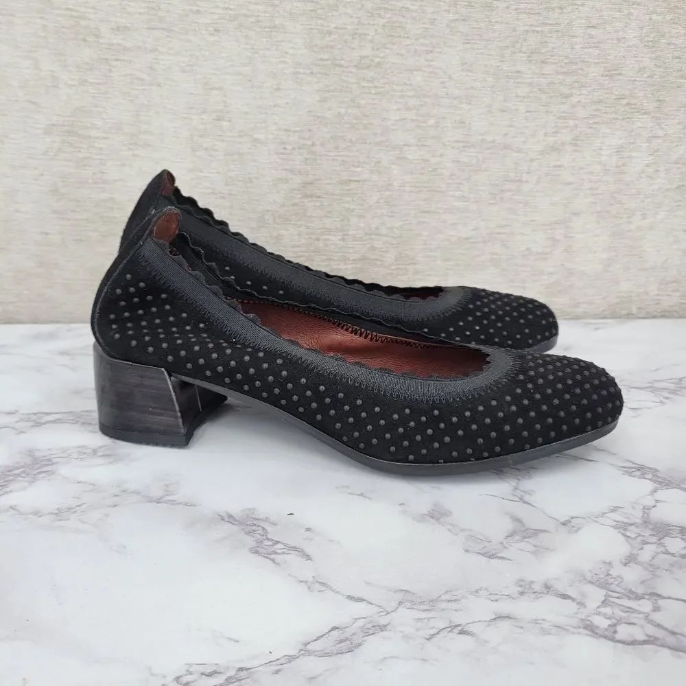 Hispanitas Black Suede Swiss Dot Heels